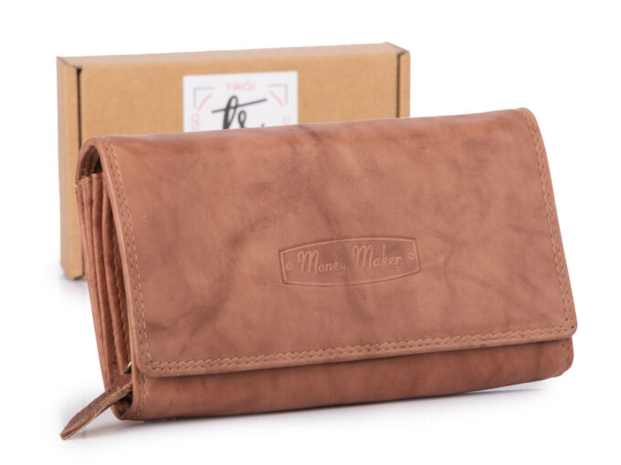 Duży bezowy portfel damski skórzany Money Maker