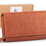 Duży koniakowy portfel damski skórzany Money Maker