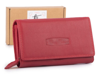 Duży czerwony portfel skórzany Money Maker