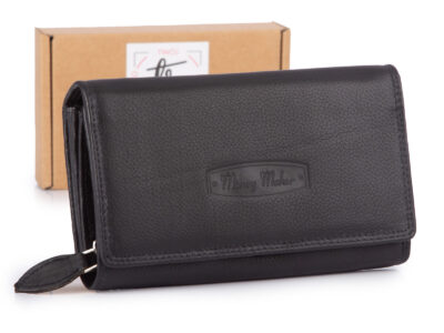 Duży czarny portfel damski skórzany Money Maker