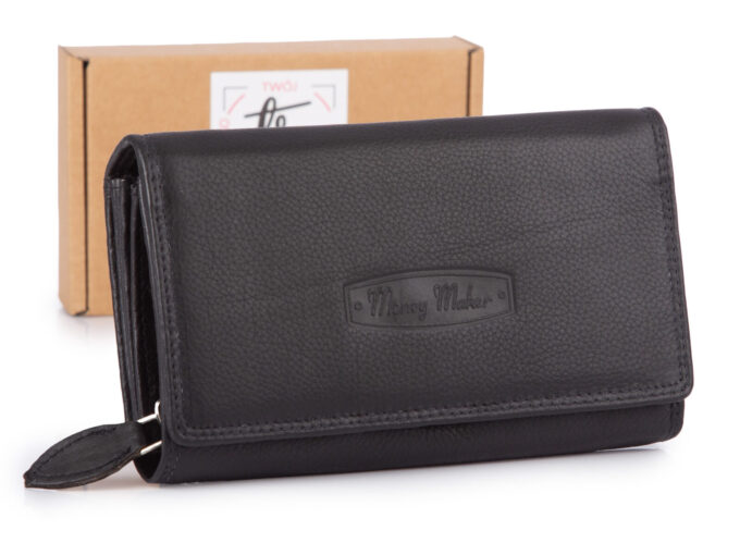 Duży czarny portfel damski skórzany Money Maker