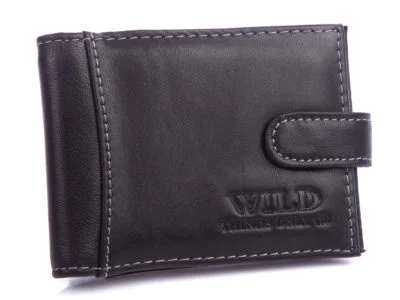 Etui na karty męskie skórzane czarne WILD