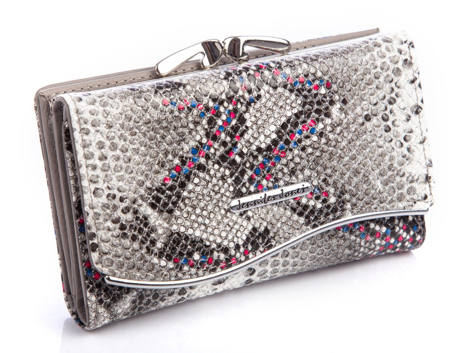 Portfel damski srebrny z różowym Jennfier Jones 5245