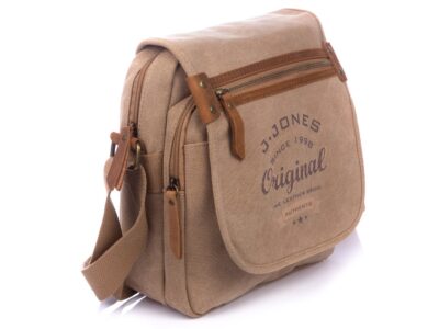 Torba męska na ramię listonoszka canvas i skóra naturalna średnia brązowa - obrazek 3