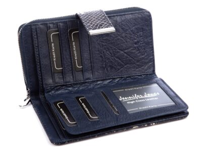 Portfel damski skórzany wzorzysty granatowo-beżowy Jennifer Jones - obrazek 5