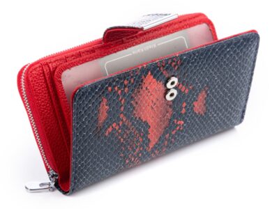 Portfel damski skórzany wzorzysty czerwono-granatowy Jennifer Jones - obrazek 4