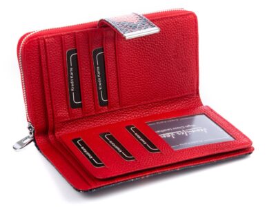 Portfel damski skórzany wzorzysty czerwono-granatowy Jennifer Jones - obrazek 6