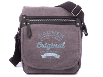 Torba męska na ramię canvas ze skórą szara J Jones