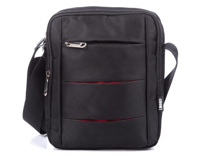 Torebka męska na ramię miejska czarna z czerwonymi paseczkami OR&MI