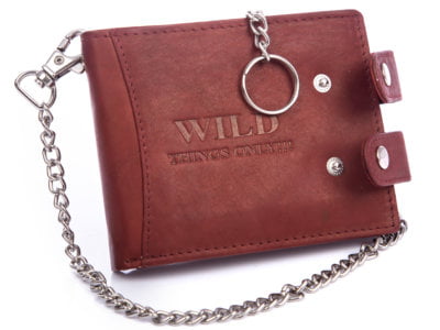 Brązowy portfel męski skórzany z łańcuchem WILD