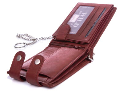 Portfel męski z łańcuchem skórzany ciemnobrązowy WILD - obrazek 4