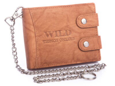 Portfel męski z łańcuchem skórzany jasno brązowy WILD - obrazek 3