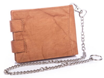 Portfel męski z łańcuchem skórzany jasno brązowy WILD - obrazek 4