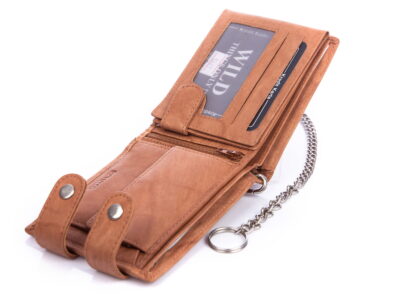 Portfel męski z łańcuchem skórzany jasno brązowy WILD - obrazek 2