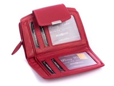 Średni skórzany portfel damski RFID czerwony Money Maker - obrazek 5
