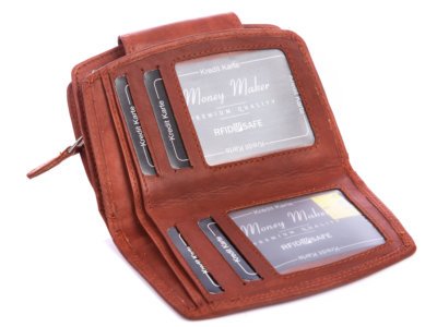 Średni skórzany portfel damski RFID brązowy Money Maker - obrazek 5