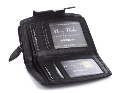 Średni skórzany portfel damski RFID czarny Money Maker - obrazek 5