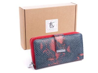 Granatowo czerwony portfel damski Jennifer Jones duży 5280 w pudełku