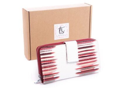 Biało czerwony portfel damski lakierowany Jennifer Jones 5280 w pudełku