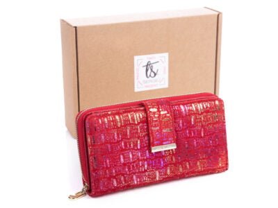 Duży czerwony portfel damski zamzowy Jennifer Jones 5280 z pudełkiem