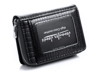 Mały portfel damski czarny lakierowany z suwakiem Jennifer Jones - obrazek 2