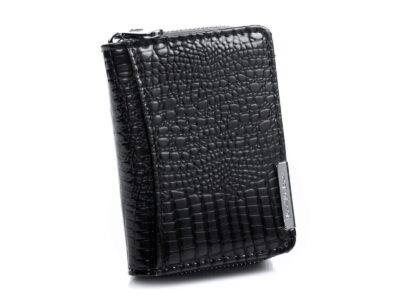 Mały portfel damski czarny lakierowany z suwakiem Jennifer Jones - obrazek 7