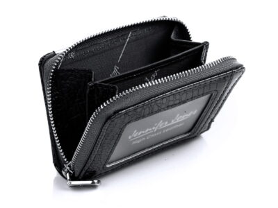 Mały portfel damski czarny lakierowany z suwakiem Jennifer Jones - obrazek 4