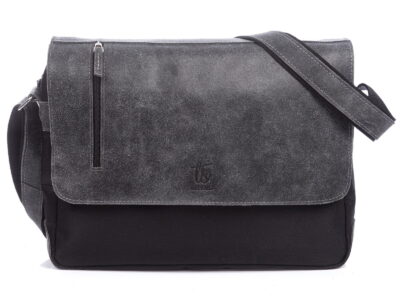 Duża torba męska na ramię A4 ze skórzaną szarą klapą SERGEJ
