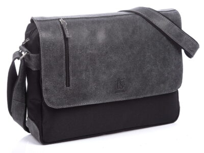 Torba męska A4 ze skórzaną klapą, szara SERGEJ - obrazek 2