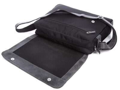 Torba męska A4 ze skórzaną klapą, szara SERGEJ - obrazek 5