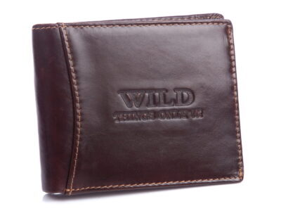 Portfel męski skórzany ciemnobrązowy klasyczny RFID WILD