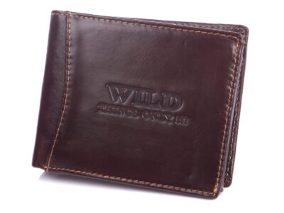 Portfel męski skórzany ciemnobrązowy klasyczny RFID WILD - obrazek 2