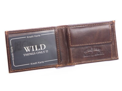 Mini portfel męski skórzany ciemnobrązowy RFID WILD - obrazek 3