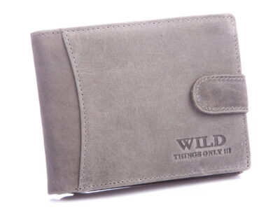 Portfel męski skórzany szary poziomy z zapięciem WILD