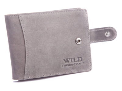 Portfel męski skórzany szary poziomy z zapięciem WILD - obrazek 3