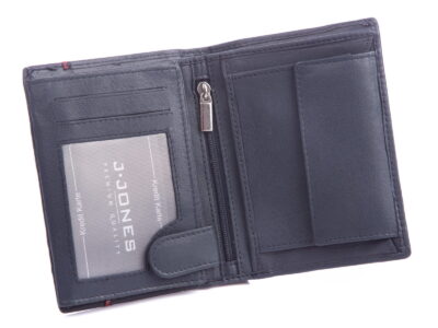 Męski portfel skórzany pionowy RFID granatowy z czerwonym - obrazek 3