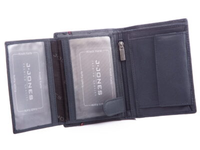 Męski portfel skórzany pionowy RFID granatowy z czerwonym - obrazek 4