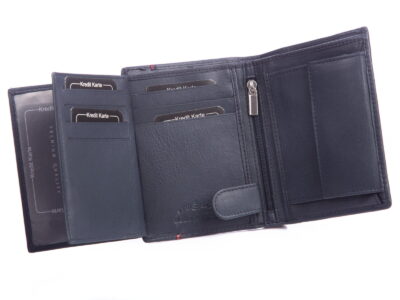 Męski portfel skórzany pionowy RFID granatowy z czerwonym - obrazek 5