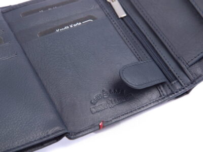 Męski portfel skórzany pionowy RFID granatowy z czerwonym - obrazek 6