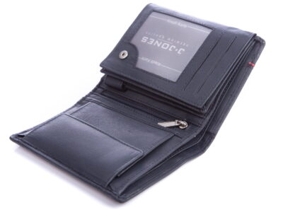 Męski portfel skórzany pionowy RFID granatowy z czerwonym - obrazek 7