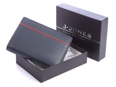 Męski portfel skórzany pionowy RFID granatowy z czerwonym - obrazek 8