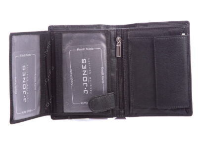 Męski portfel skórzany pionowy RFID czarny z szarym paseczkiem - obrazek 4