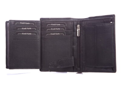 Męski portfel skórzany pionowy RFID czarny z szarym paseczkiem - obrazek 5