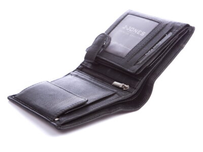 Męski portfel skórzany pionowy RFID czarny z szarym paseczkiem - obrazek 6