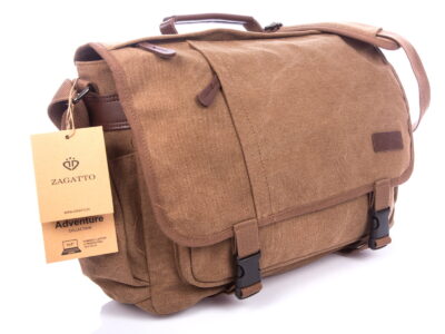 Duża płócienna torba męska A4 brązowa Vintage Zagatto - obrazek 2
