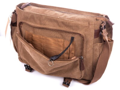Duża płócienna torba męska A4 brązowa Vintage Zagatto - obrazek 5