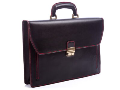 Skórzana aktówka męska czarna z czerwonymi nićmi Gregorio - obrazek 4