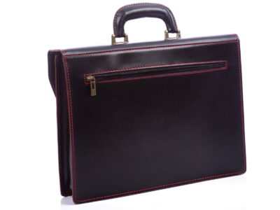 Skórzana aktówka męska czarna z czerwonymi nićmi Gregorio - obrazek 6