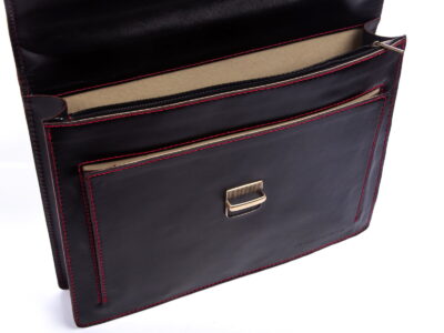 Skórzana aktówka męska czarna z czerwonymi nićmi Gregorio - obrazek 10