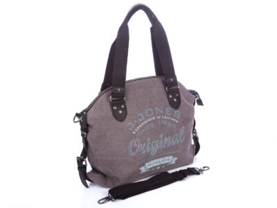 Torba damska średniej wielkości canvas + skóra naturalna, J Jones szara - obrazek 2